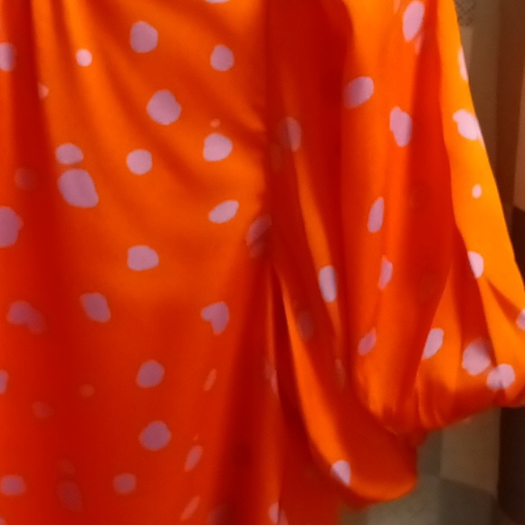 THML polyester orange/lavender splotched blouse w puffer sleeves/crewneck XS - Picture 5 of 11
